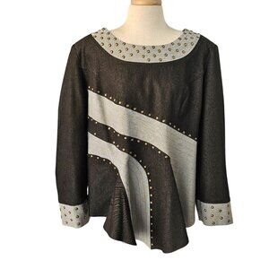 Devine Sport NY Asymmetric Denim Tunic Top Sz 22W Flare Hem Long Slv Boat Neck